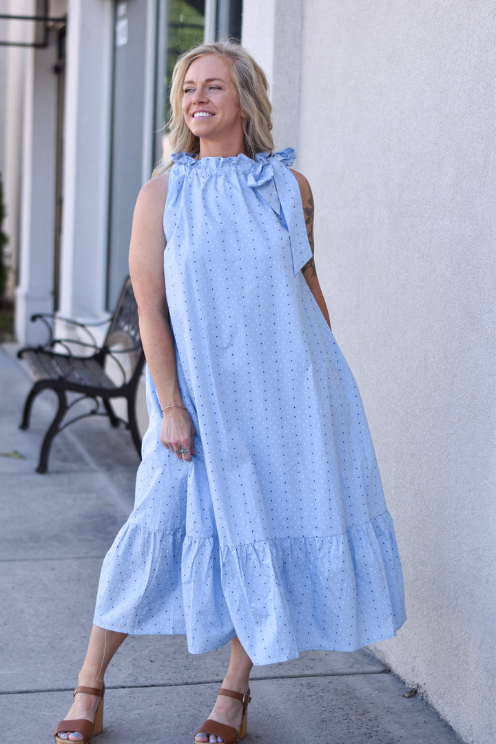 Blue Skies & Polka Dots Midi Dress