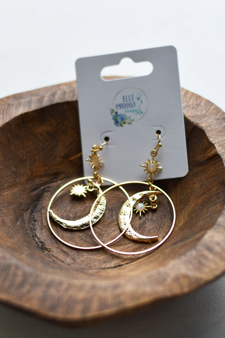 Celestial Dreams Moon Sun Gold Earrings