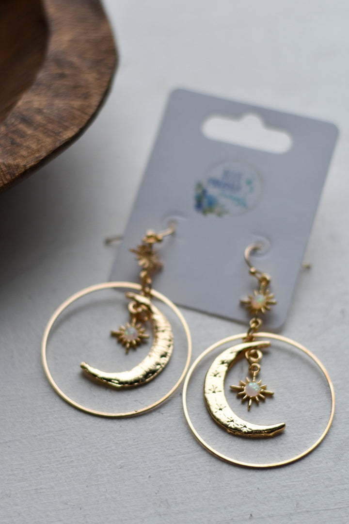 Celestial Dreams Moon Sun Gold Earrings