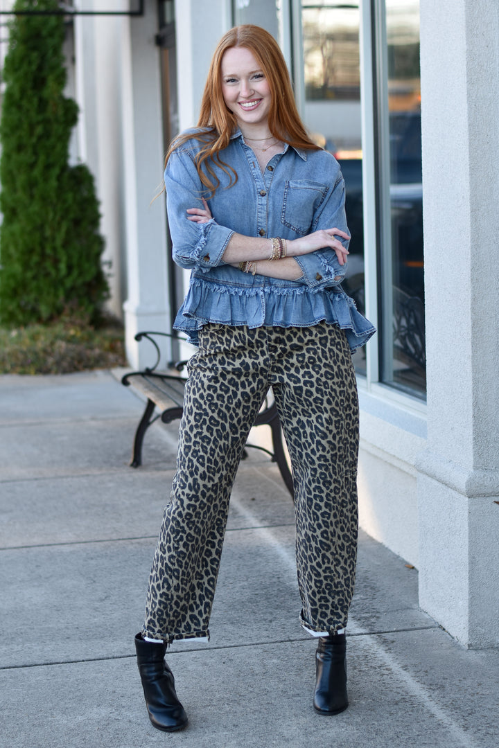Risen Leopard Slouchy Ankle Barrel Pants