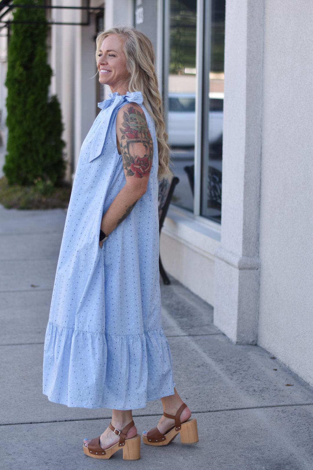Blue Skies & Polka Dots Midi Dress – Blue Hydrangea Boutique