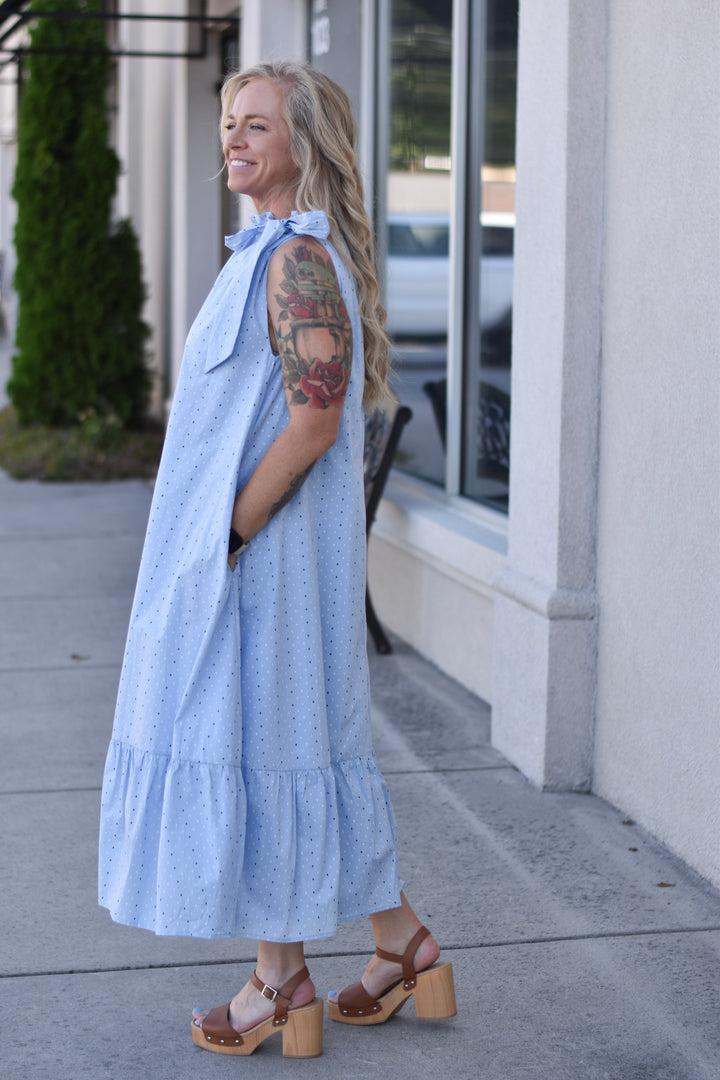 Blue Skies & Polka Dots Midi Dress