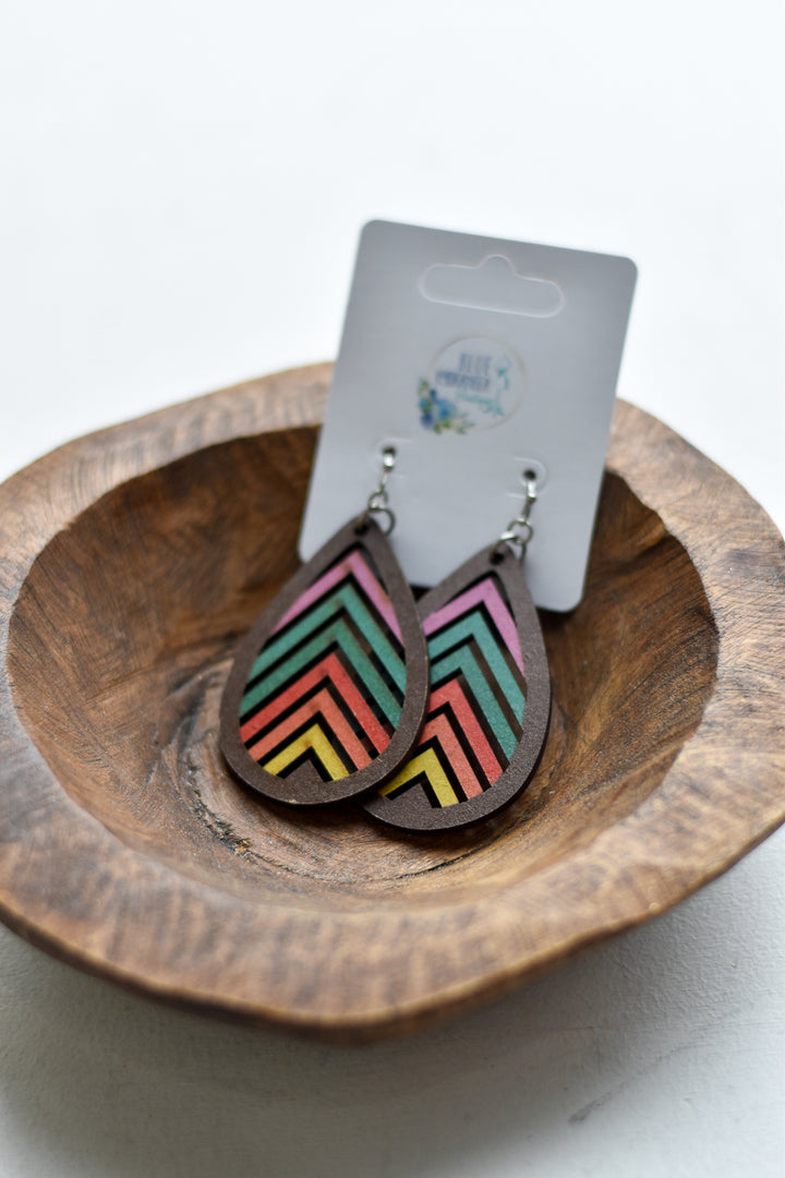 Retro Rainbow Wood Earrings