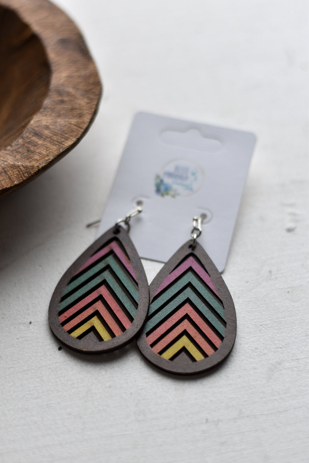 Retro Rainbow Wood Earrings