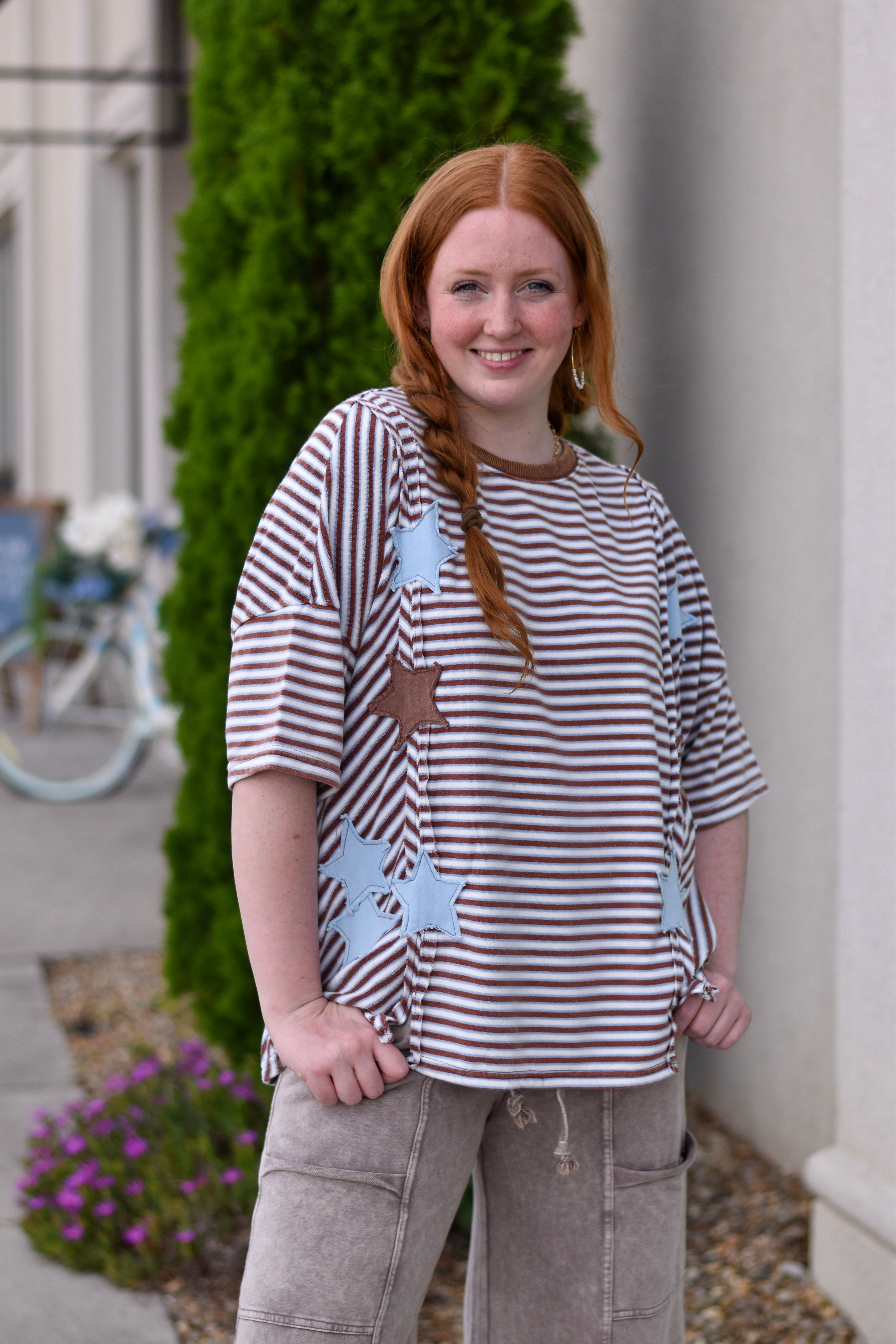 Easel's Star Patch Stripe Top – Blue Hydrangea Boutique