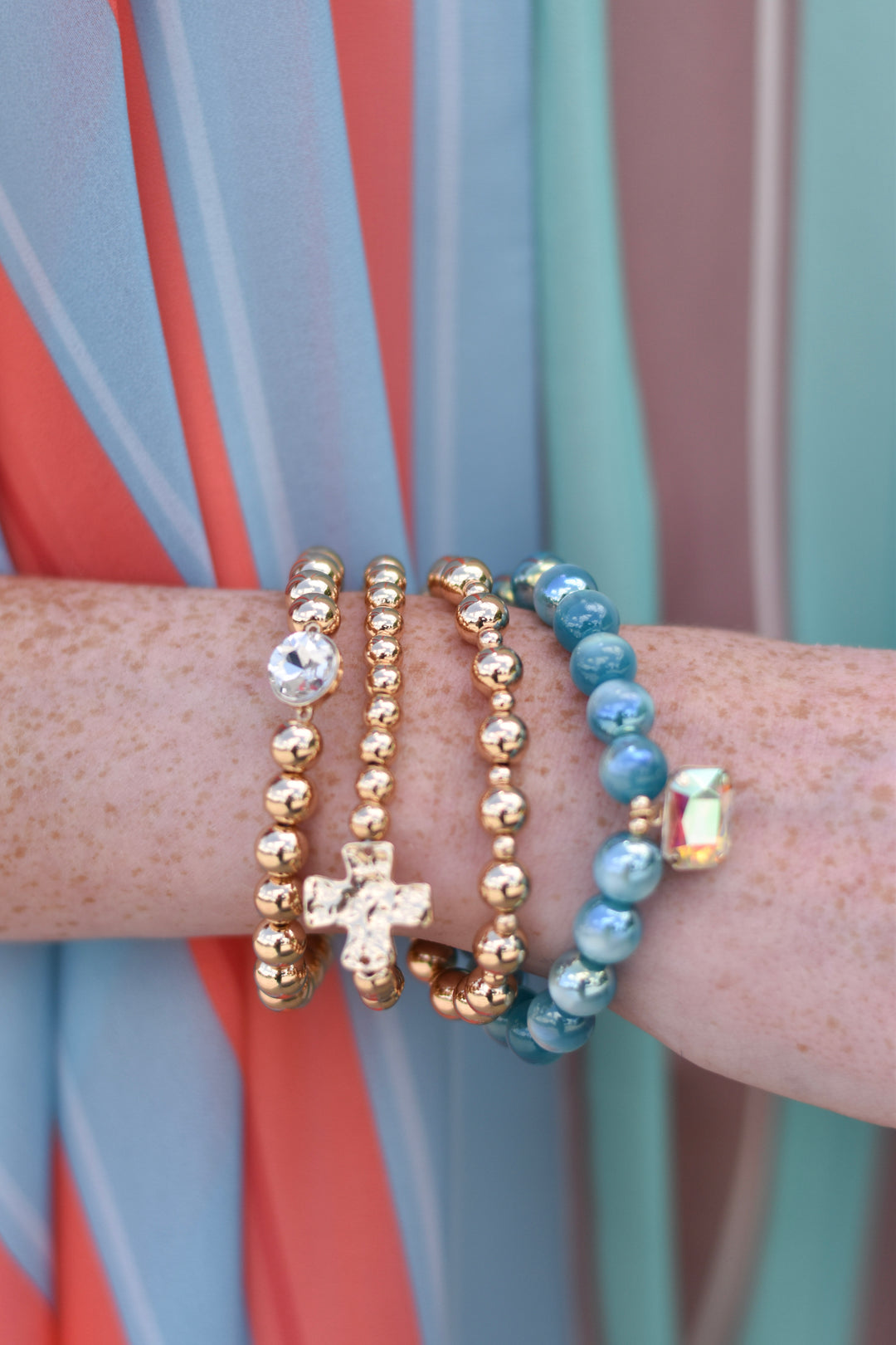 Candy Glow Cross Crystal Stretch Bracelet Set