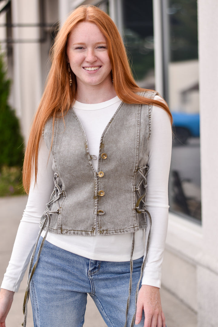 Lace up Denim Vest