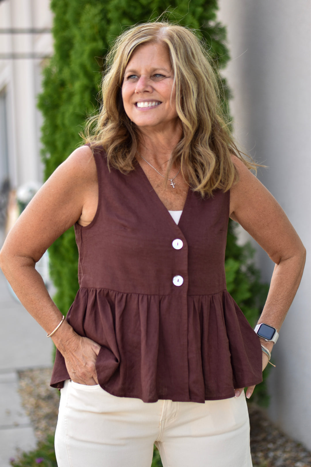 Linen Peplum Sleeveless Top