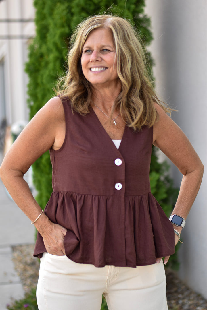 Linen Peplum Sleeveless Top