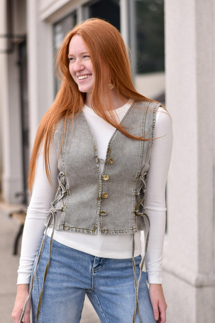 Lace up Denim Vest