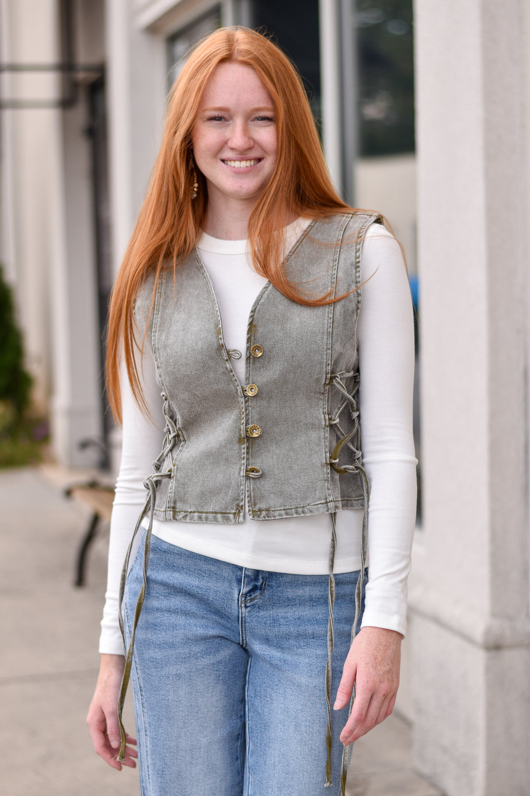 Lace up Denim Vest