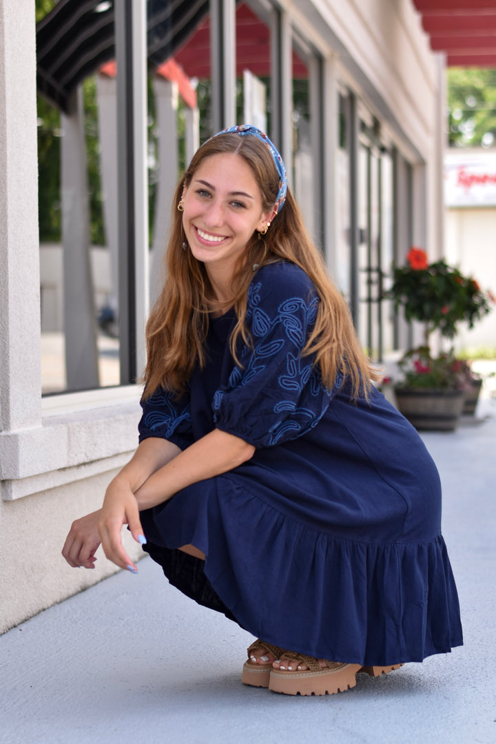 Midnight Bloom Linen Dress