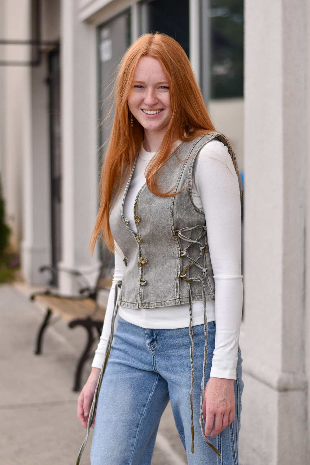 Lace up Denim Vest