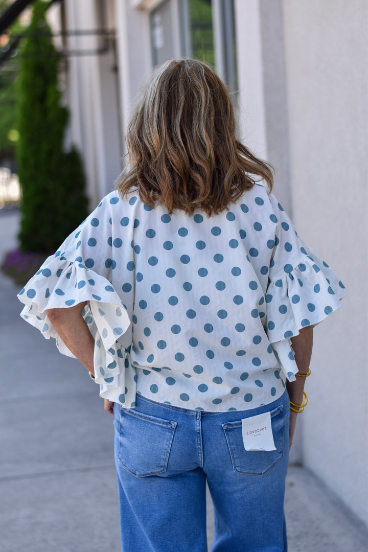 Wild Dot Ruffle Sleeve Blouse