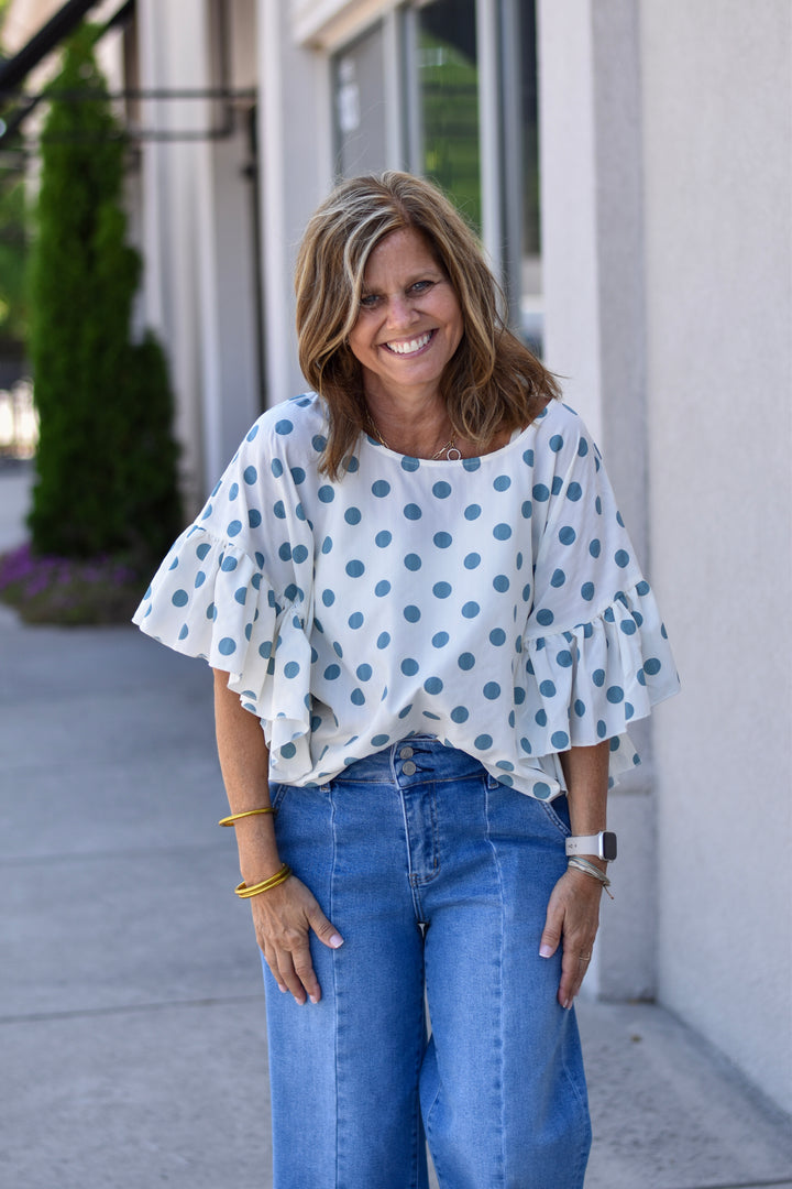 Wild Dot Ruffle Sleeve Blouse