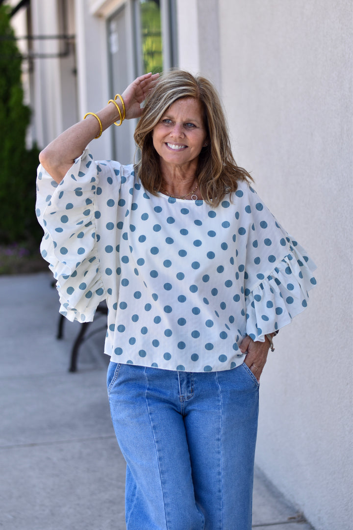 Wild Dot Ruffle Sleeve Blouse