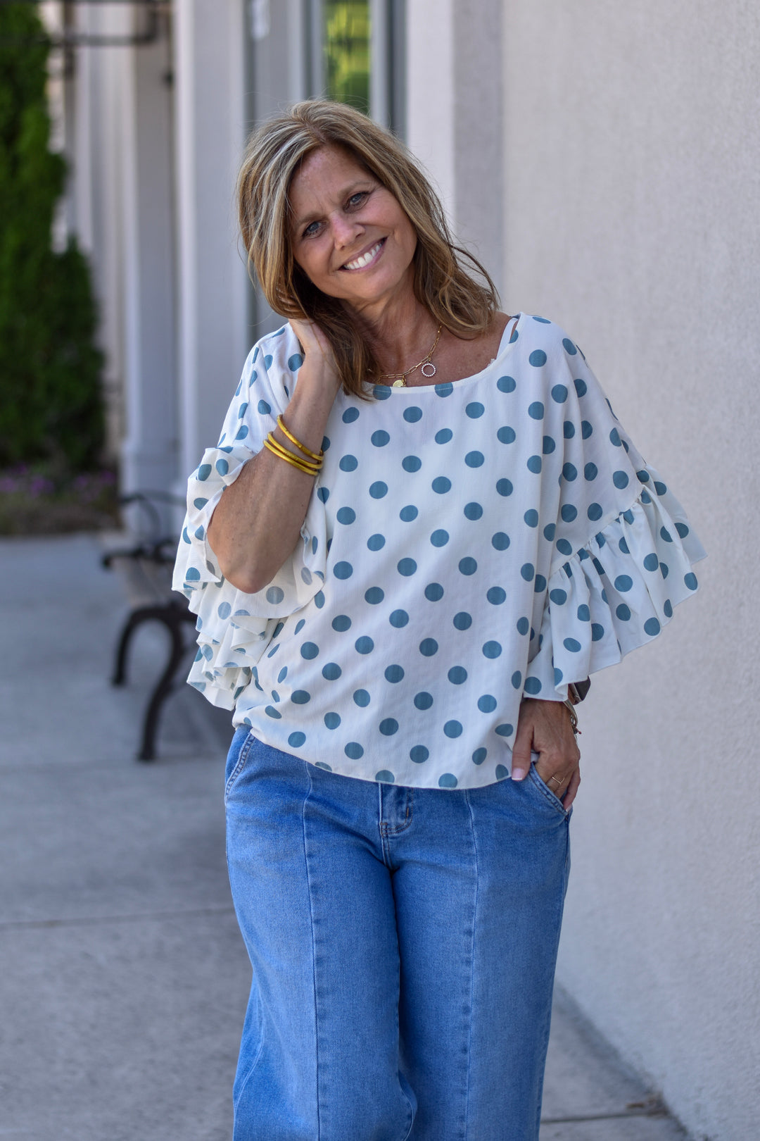 Wild Dot Ruffle Sleeve Blouse