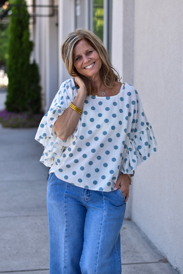 Wild Dot Ruffle Sleeve Blouse