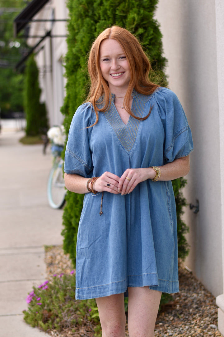 Umgee Sweet Stitch Denim Mini Dress