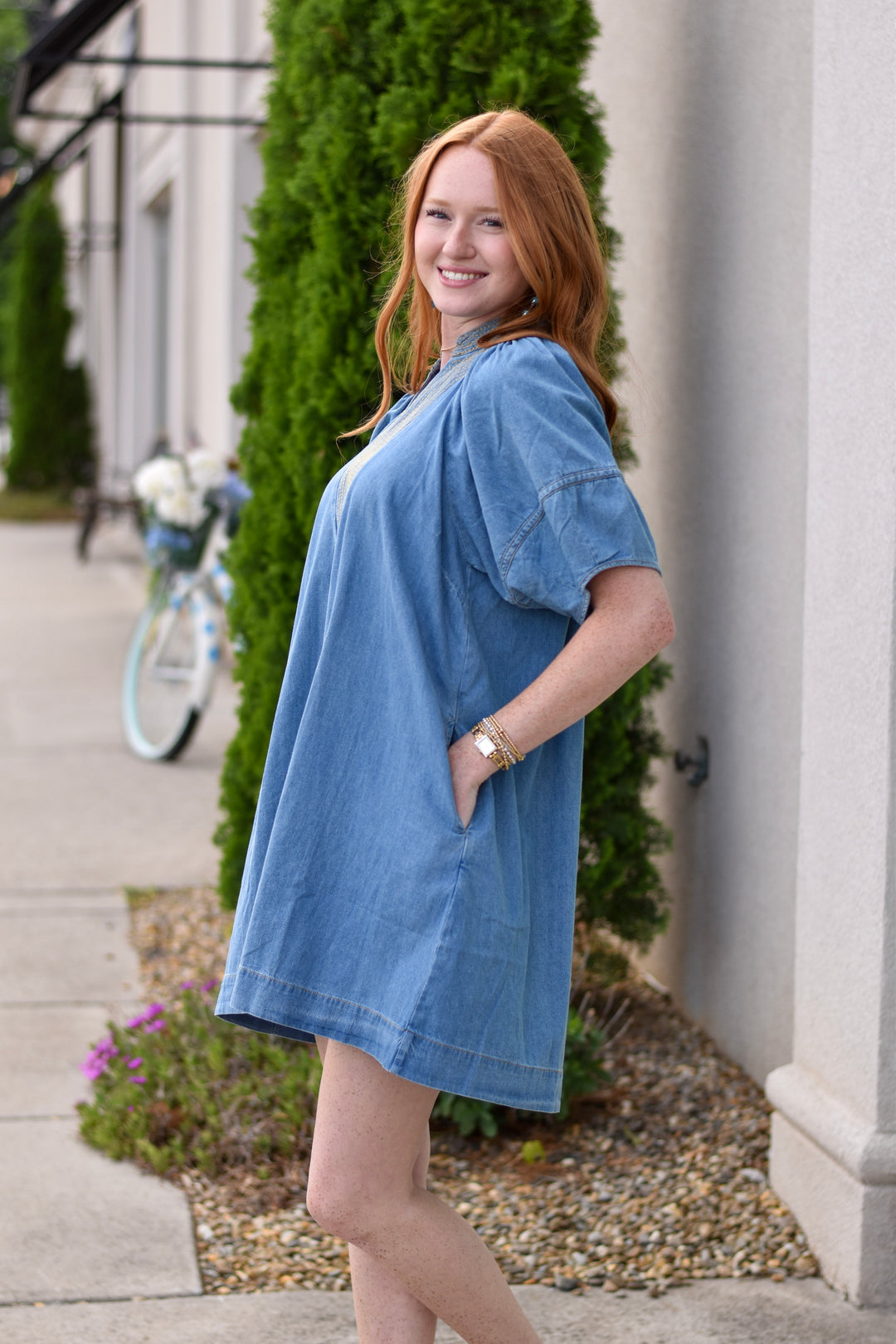 Umgee Sweet Stitch Denim Mini Dress
