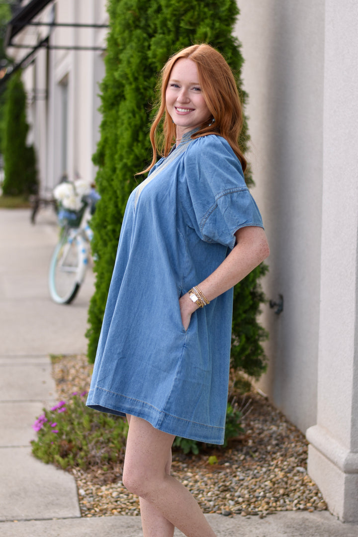 Umgee Sweet Stitch Denim Mini Dress