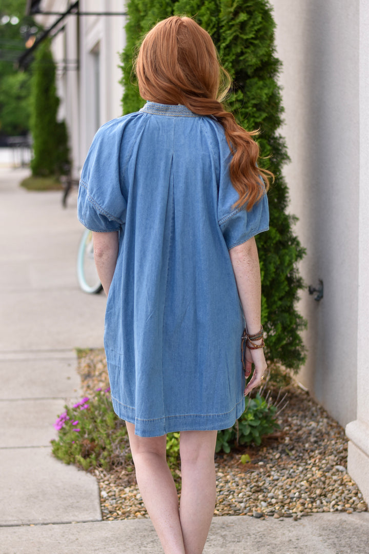Umgee Sweet Stitch Denim Mini Dress
