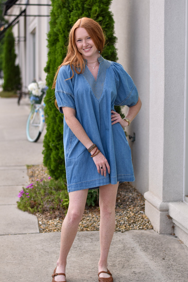 Umgee Sweet Stitch Denim Mini Dress
