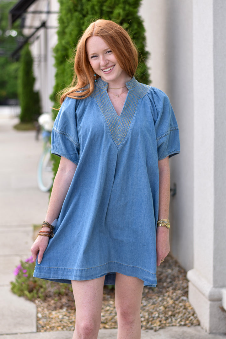 Umgee Sweet Stitch Denim Mini Dress