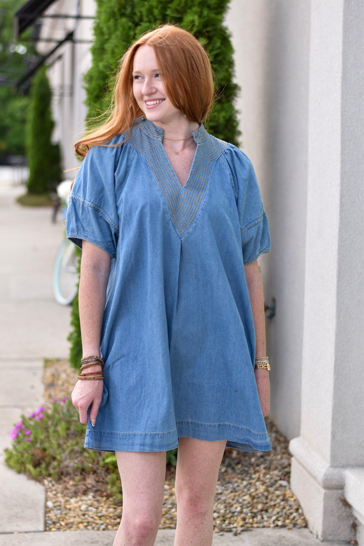 Umgee Sweet Stitch Denim Mini Dress