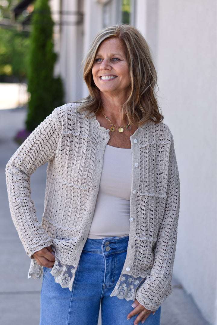 Boho Lace Hem Cardigan