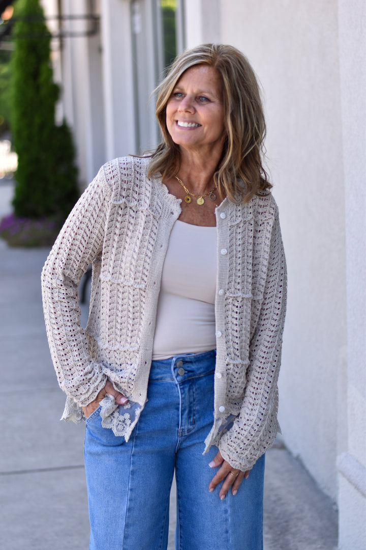 Boho Lace Hem Cardigan