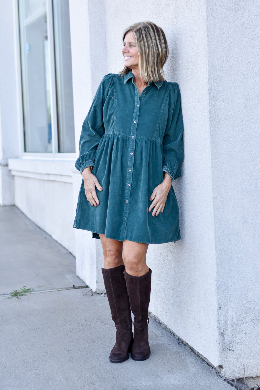 Washing Cotton Button-up Dress