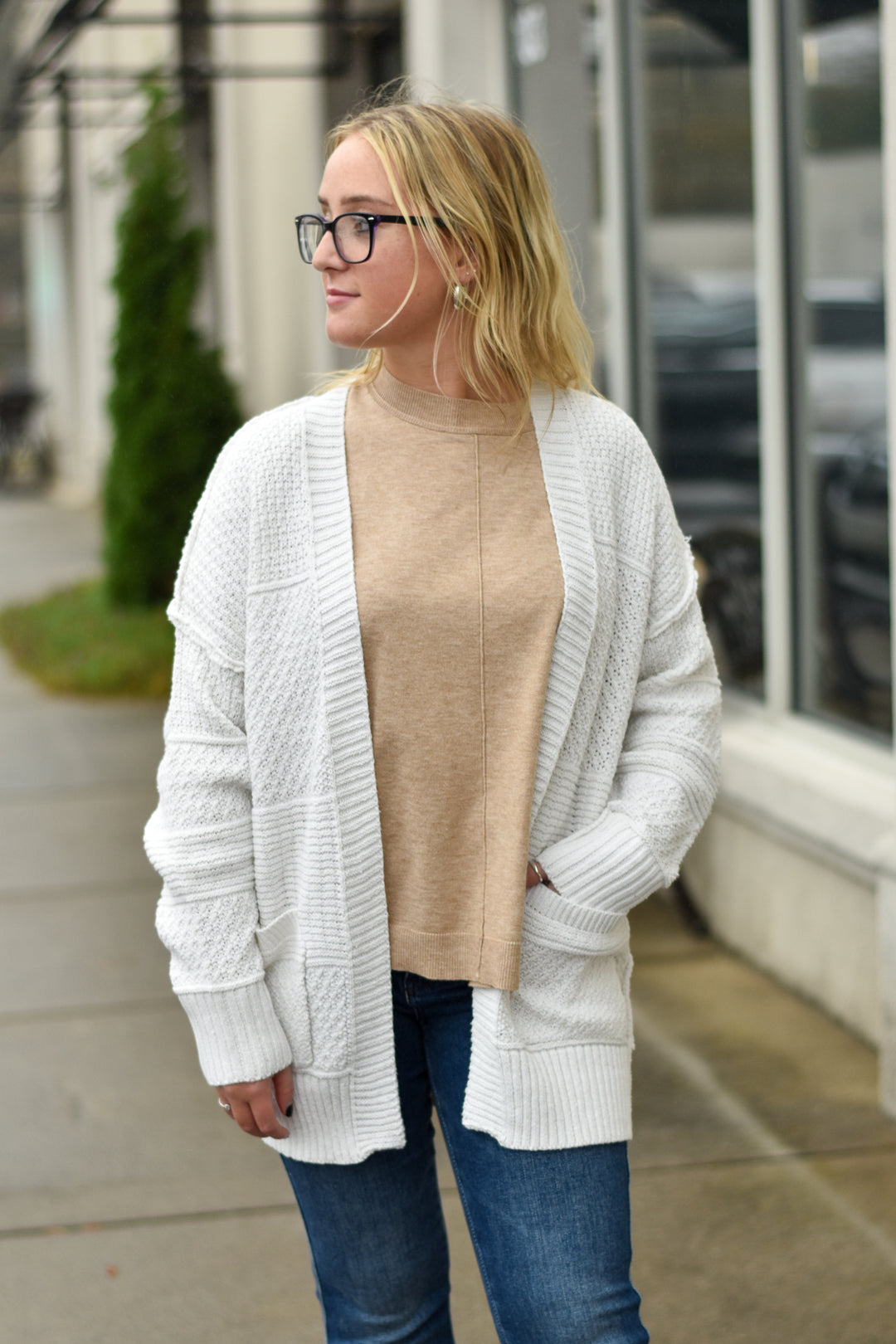 Mix Textured Knit Cardigan