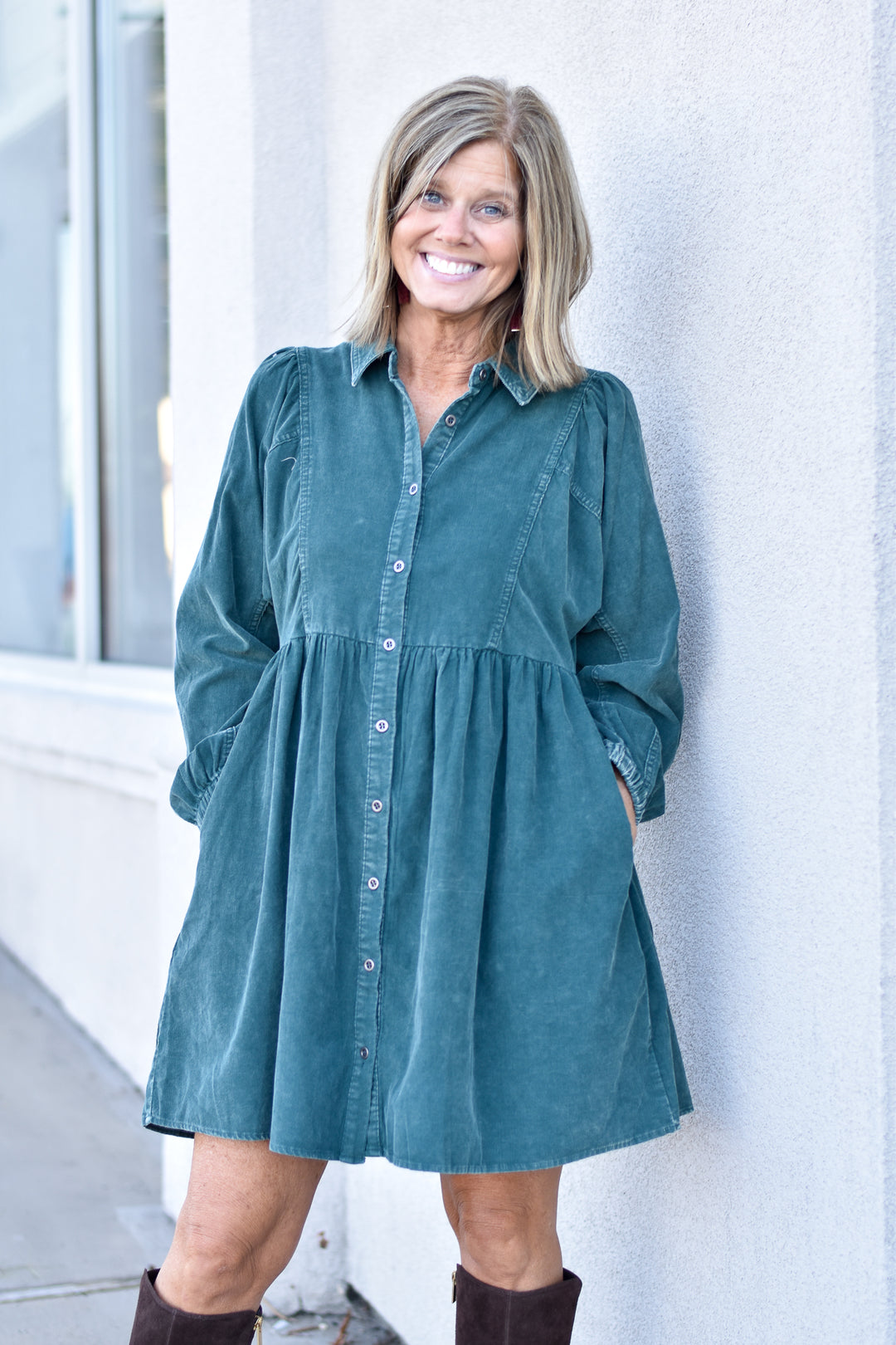 Washing Cotton Button-up Dress