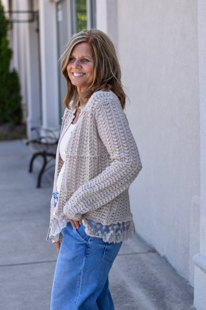 Boho Lace Hem Cardigan