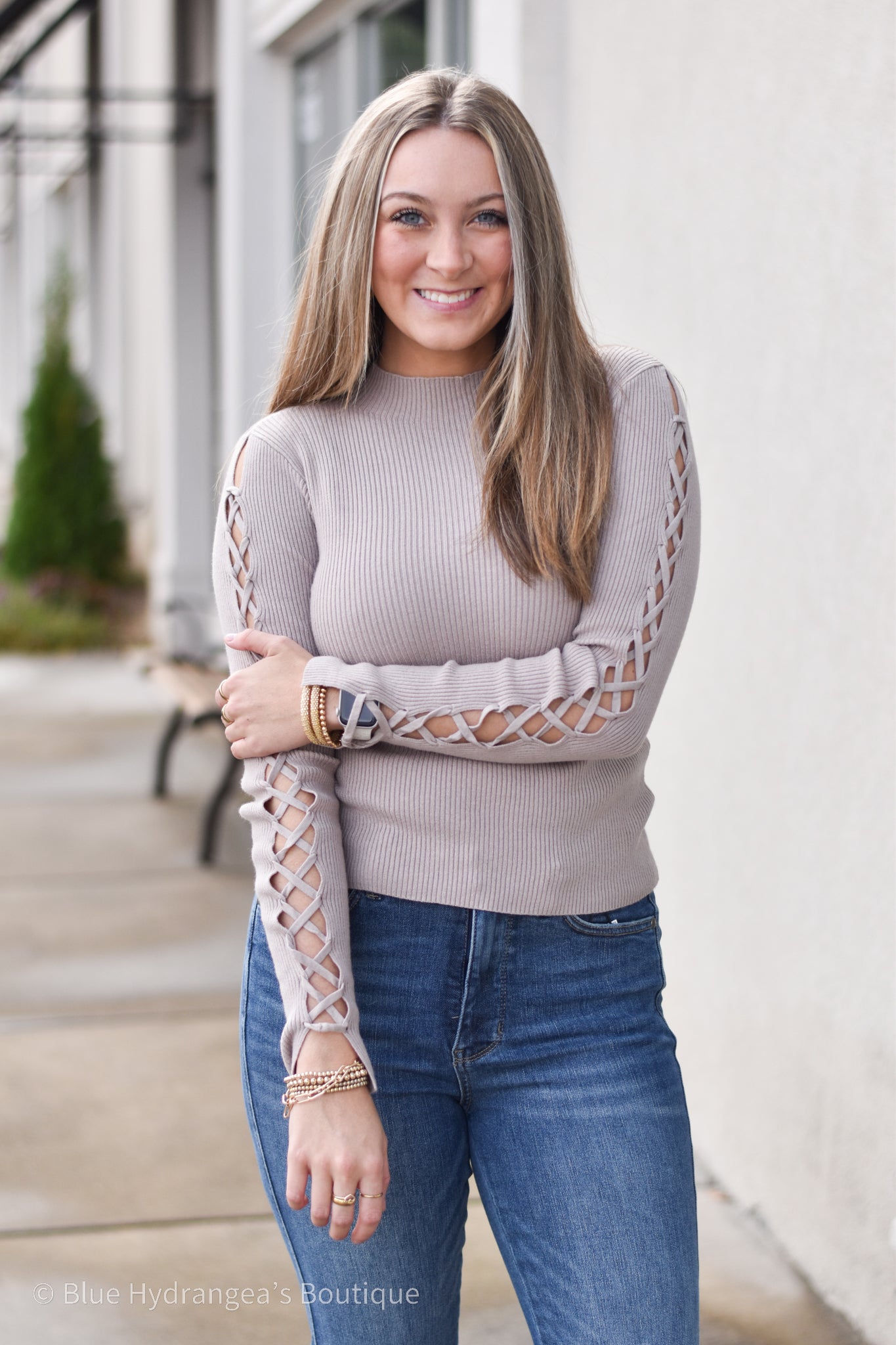 Lace Up Mock Ribbed Top