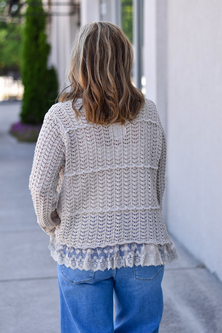 Boho Lace Hem Cardigan