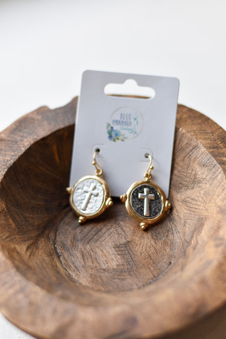 Mixed Metal Cross Earrings
