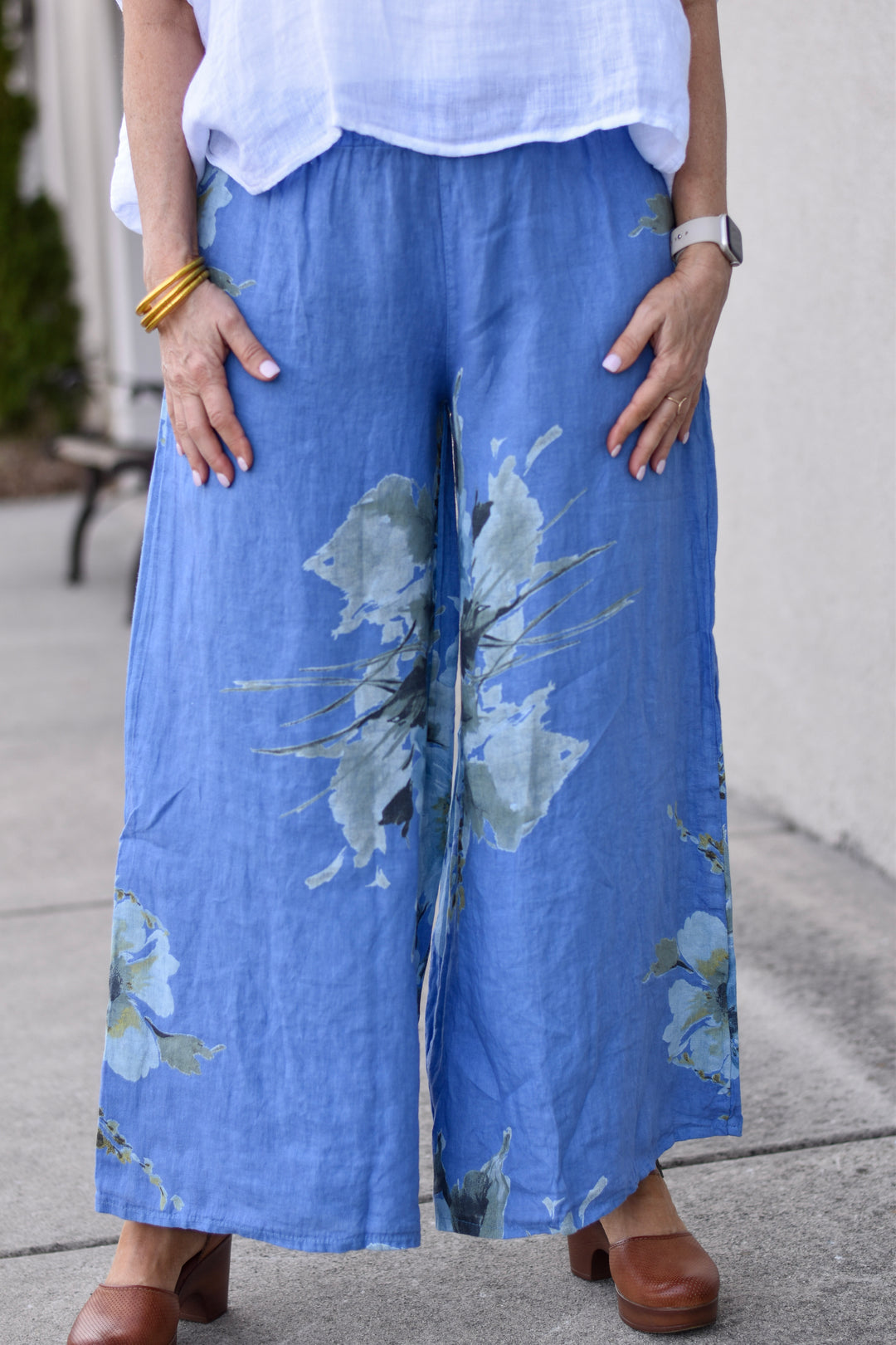 Tempo Paris Floral Linen Smocked Pants