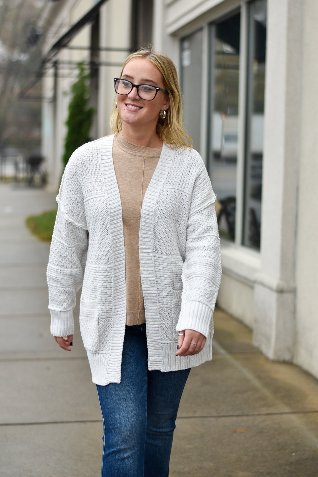 Mix Textured Knit Cardigan