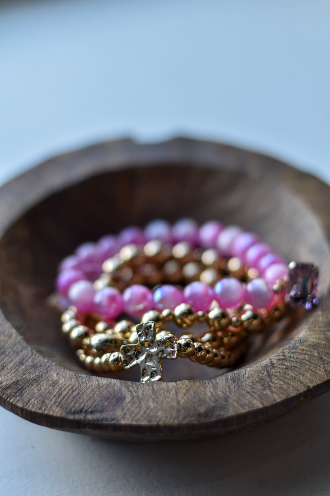Candy Glow Cross Crystal Stretch Bracelet Set