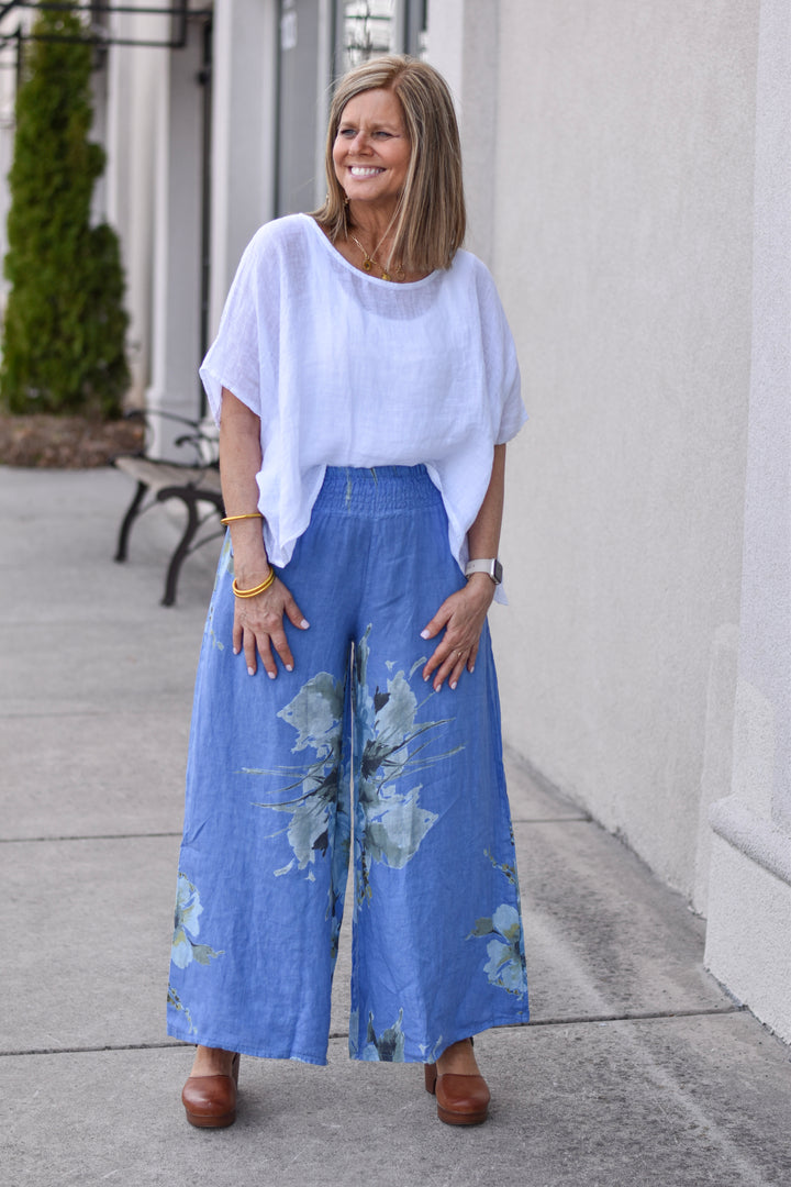 Tempo Paris Floral Linen Smocked Pants