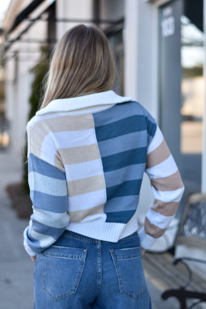 Mystree Color Blocked Zip Sweater