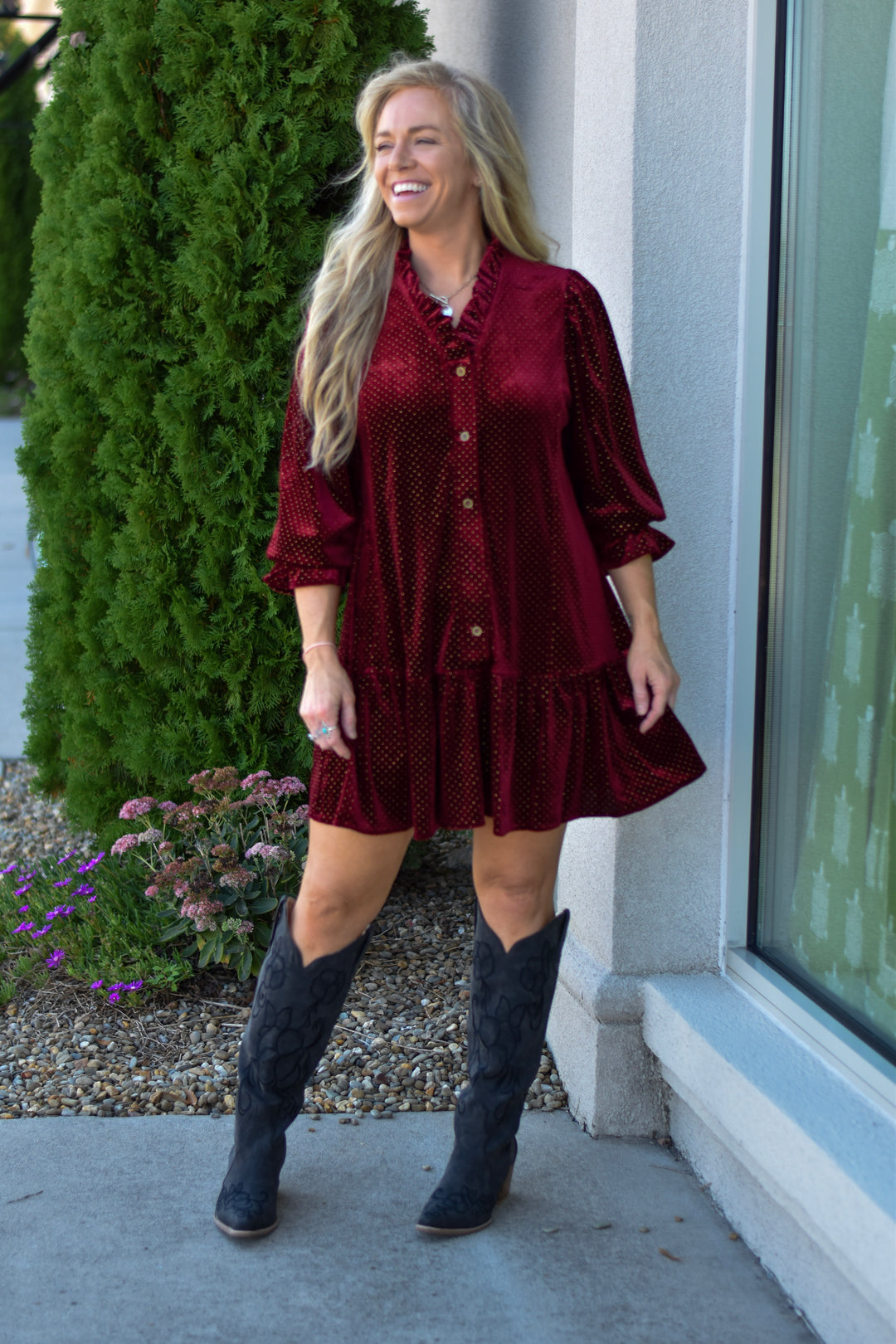 Umgee Golden Hour Velvet Button-Down Dress