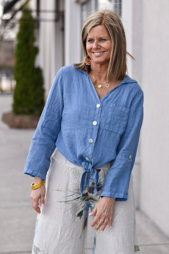 Tempo Paris Breezy Linen Tie Front Blouse