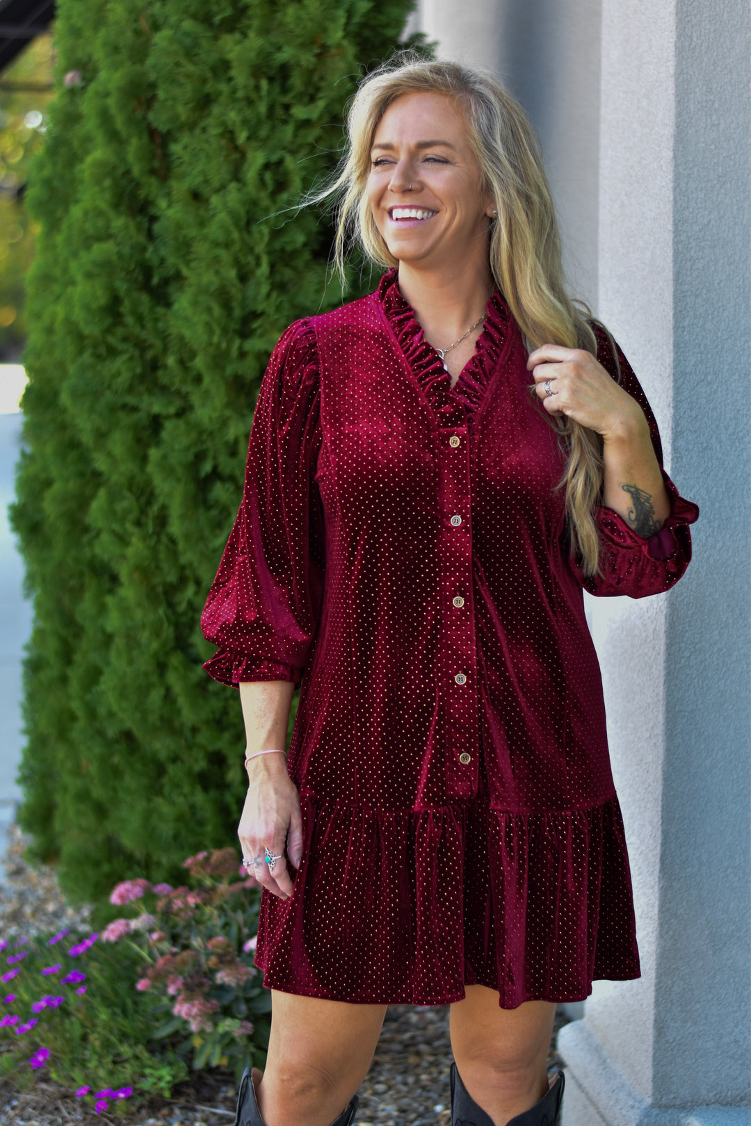 Umgee Golden Hour Velvet Button-Down Dress