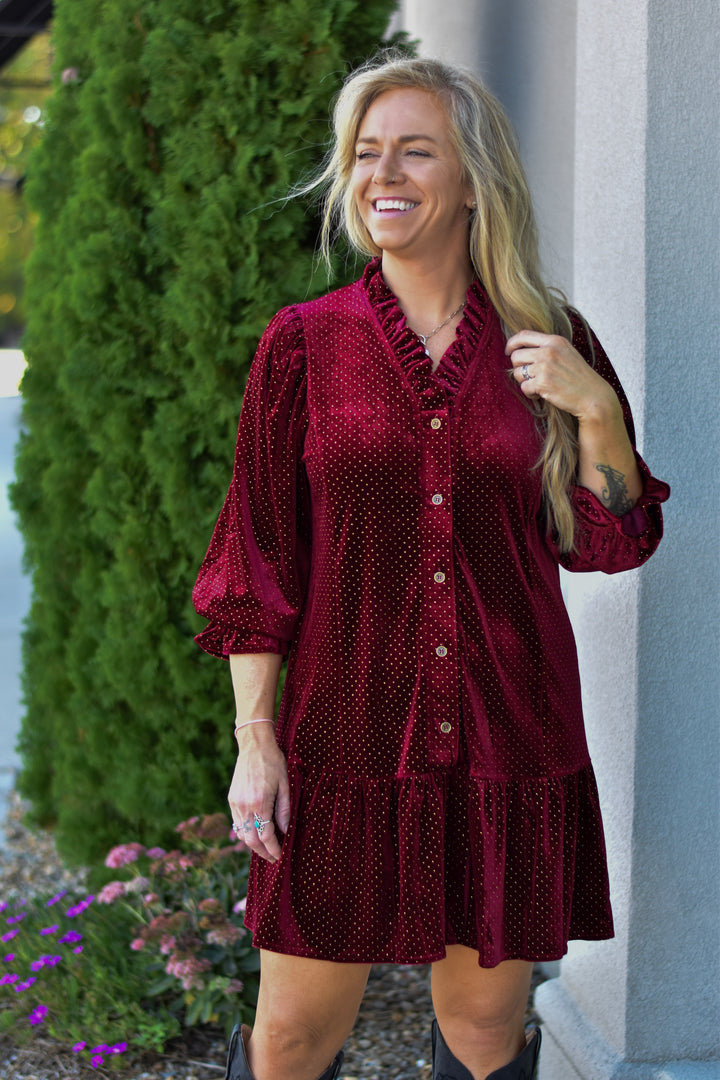 Umgee Golden Hour Velvet Button-Down Dress