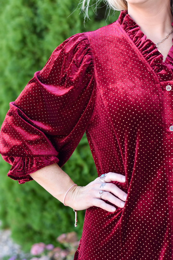 Umgee Golden Hour Velvet Button-Down Dress