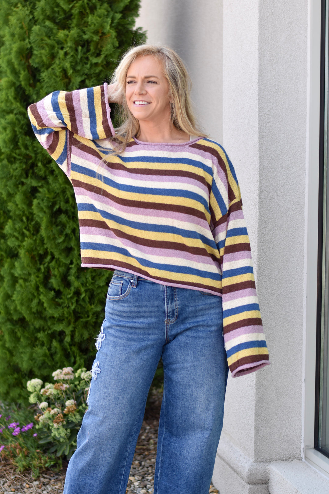 Free Vibes Stripe Relax Sweater