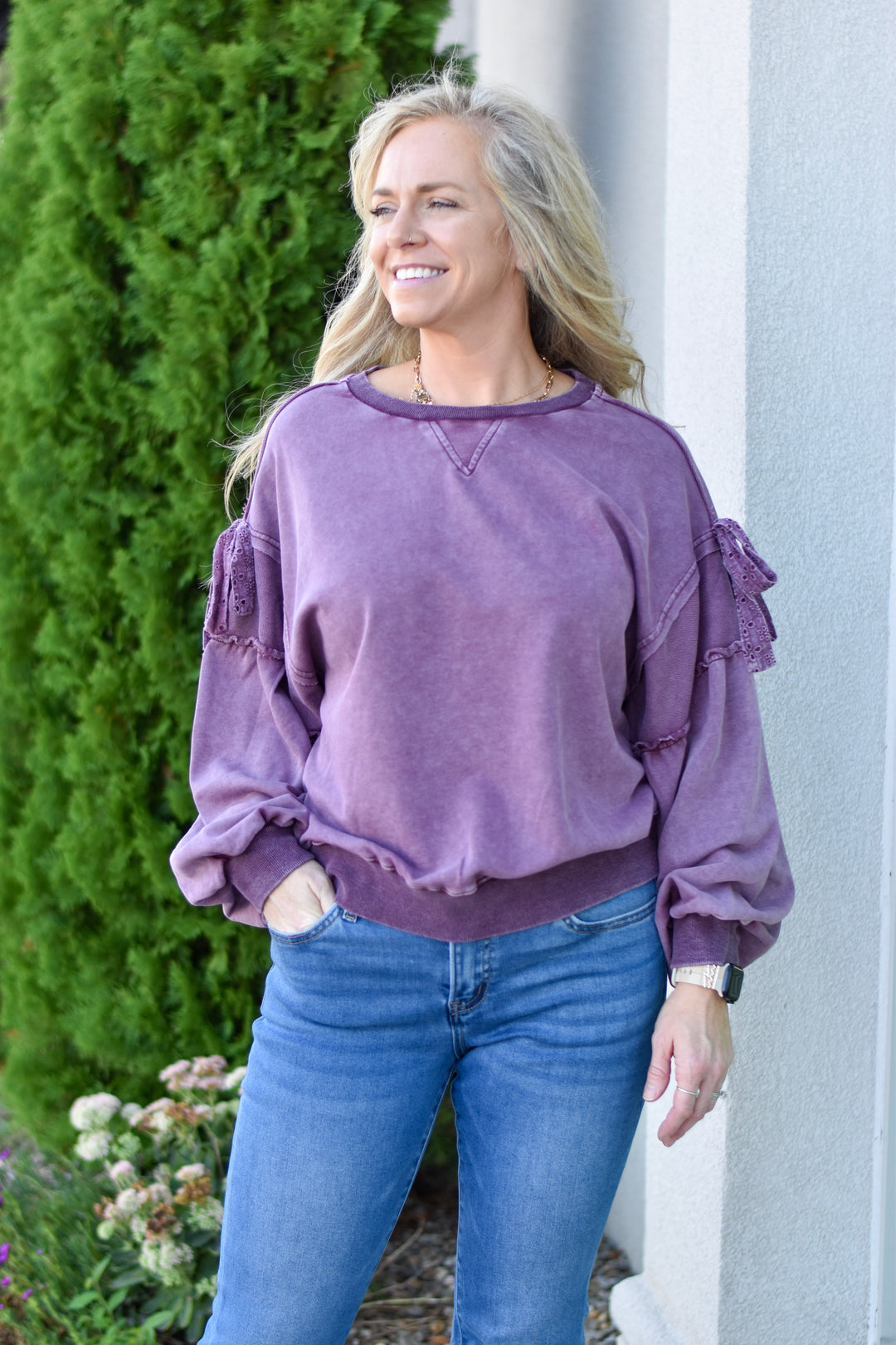 Plum Pretty Bow Sweatshirt